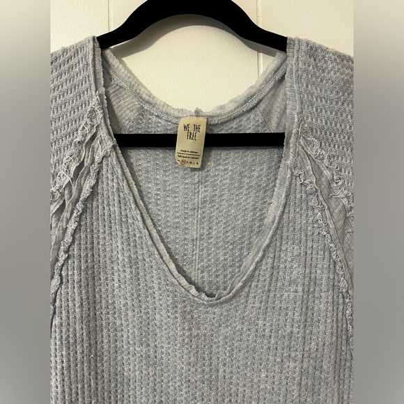 We the free, dusty, blue waffle knit thermal long sleeve with curved hem - Picture 5 of 5